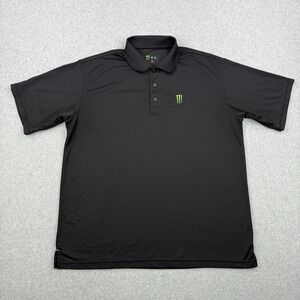 Monster Energy Shirt Mens 2XL Black Polo Short‎ Sleeve Performance Stretch Logo